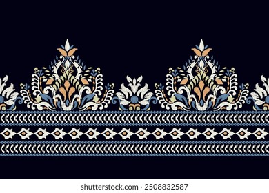 Sarong pattern.Ikat floral design pattern on black background vector illustration.Ikat ethnic oriental embroidery.Aztec style,abstract.design for texture,fabric,clothing,wrapping,decoration,print.