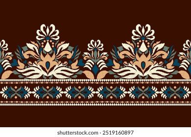 Sarong pattern.Ikat floral design pattern on brown background vector illustration.Ikat ethnic oriental embroidery.Aztec style,abstract.design for texture,fabric,clothing,wrapping,decoration,print.