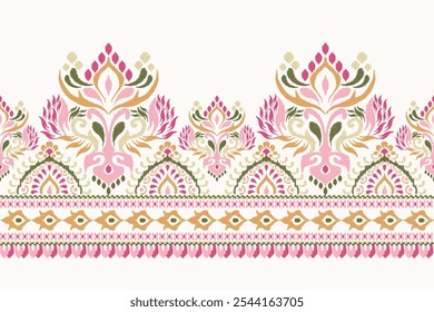 Sarong pattern.Ikat floral design pattern on white background vector illustration.Ikat ethnic oriental embroidery.Aztec style,abstract.design for texture,fabric,clothing,wrapping,decoration,print,rug