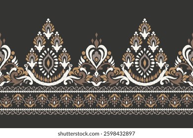Sarong pattern.Ikat floral design pattern on black background vector illustration.Ikat ethnic oriental embroidery.Aztec style,abstract.design for texture,fabric,clothing,wrapping,decoration,print,rug.