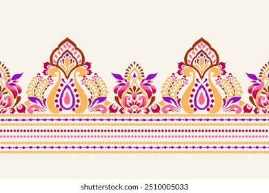 Padrão Sarong.Padrão floral Ikat sobre fundo branco,Bordado Ikat,ilustração vetorial,Padrão étnico Ikat,Estilo asteca,bordado barroco.design para textura,tecido,roupas,decoração,sarong,impressão