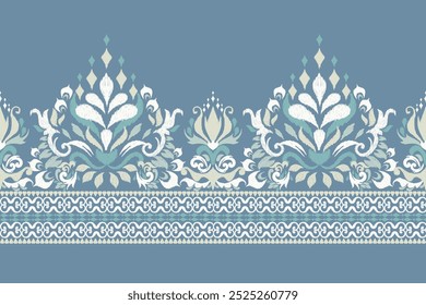 Sarong pattern,Ikat floral pattern on blue background,vector illustration,Ikat ethnic oriental pattern,Ikat embroidery,Aztec style,hand drawn.design for texture,fabric,clothing,decoration,sarong,print