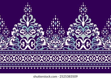 Sarong pattern,Ikat floral pattern on purple background,vector illustration,Ikat ethnic oriental pattern,Ikat embroidery,Aztec style,hand drawn.design for texture,fabric,clothing,decoration,sarong.