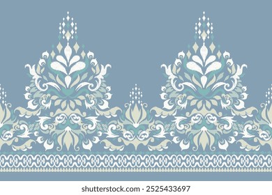 Sarong pattern,Ikat floral pattern on blue background,vector illustration,Ikat ethnic oriental pattern,Ikat embroidery,Aztec style,hand drawn.design for texture,fabric,clothing,decoration,sarong,print