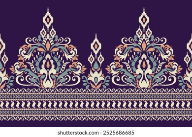 Sarong pattern,Ikat floral pattern on purple background,vector illustration,Ikat ethnic oriental pattern,Ikat embroidery,Aztec style,hand drawn.design for texture,fabric,clothing,decoration,sarong.