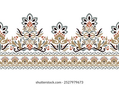 Sarong pattern,Ikat floral pattern on white background,vector illustration,Ikat ethnic oriental pattern,Ikat embroidery,Aztec style,hand drawn.design for texture,fabric,clothing,decoration,sarong.