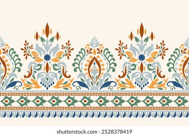 Padrão Sarong,Padrão floral Ikat sobre fundo branco,ilustração vetorial,Padrão oriental étnico Ikat,Bordado Ikat,Estilo asteca,desenho à mão.design para textura,tecido,roupas,decoração,sarong.