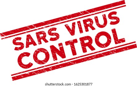 Sars Virus Control stamp seal. Red vector distress watermark with Sars Virus Control caption between double parallel lines. Useful for rubber imitations with distress rubber texture.
