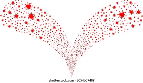 Sars virus double fireworks fountain. Sars virus exploding twice fountain. Object fountain is done from random sars virus pictographs as fireworks.