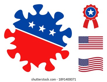 SARS virus icon in blue and red colors with stars. SARS virus illustration style uses American official colors of Democratic and Republican political parties, and star shapes.
