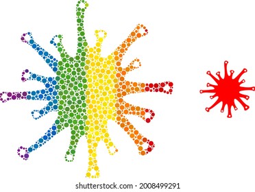 Sars virus mosaic icon of round dots in different sizes and rainbow bright color hues. A dotted LGBT-colored sars virus for lesbians, gays, bisexuals, and transgenders.