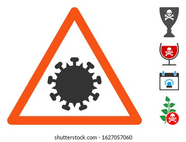 SARS virus warning icon. Illustration contains vector flat SARS virus warning pictograph isolated on a white background, and bonus icons.
