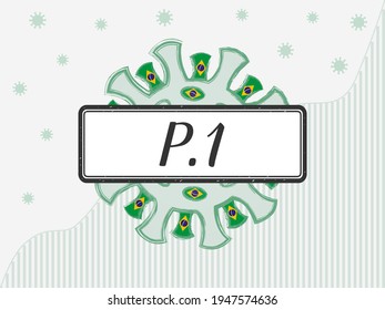 SARS-CoV-2 coronavirus with the Brazil flag in spikes. Illustration of the Covid-19 pandemic in Brazil. Symbolic of the Lineage P.1,  known as the Brazil or Brazilian variant. Also B.1.1.248 variant.
