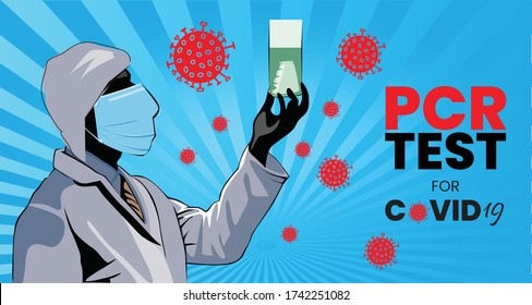 SARS-COV-2 PCR diagnostics kit. Epidemiologist in protective suit, mask and glasses to detect specific region of SARS-nCoV-2 virus,Different paths to screening for Covid-19