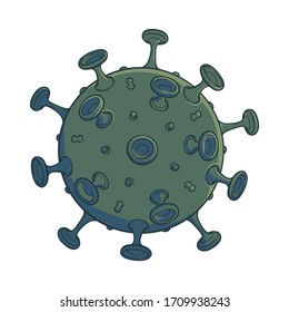 SARS-CoV-2 virion schematic representation. COVID-19 infectious agent. Painted sketch isolated on white background. EPS10 vector illustration