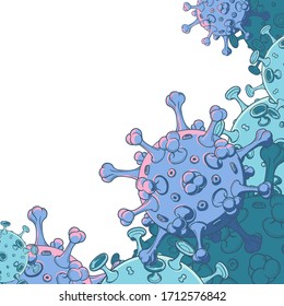Representación esquemática del virus SARS-CoV-2. Calendario para la portada de la tarjeta, en blanco o en folleto. Dibujo pintado aislado en fondo blanco. Ilustración vectorial EPS10