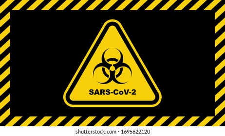 SARS-CoV-2 warning sign in a triangle. Global epidemic of Coronavirus Covid-19. Vector illustration.