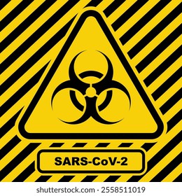 SARS-CoV-2 warning sign in a triangle. Global epidemic of Coronavirus Covid-19. Vector illustration.