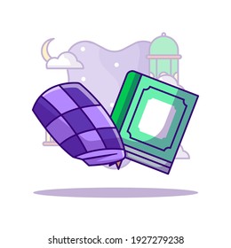 Sarung and Quran Vector Cartoon Illustration. Ramadan kareem Icon Concept White Isolated. Flat Cartoon Style Suitable for Web Landing Page, Banner, Sticker, and Background