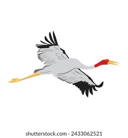 Sarus crane taking flight. flat vector. Vector illustration.
