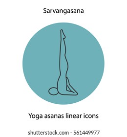 Sarvangasana yoga position linear icon. Thin line illustration. Yoga asana contour symbol. Vector isolated outline drawing