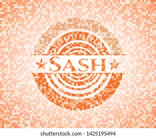 Sash abstract emblem, orange mosaic background