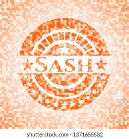 Sash abstract orange mosaic emblem with background