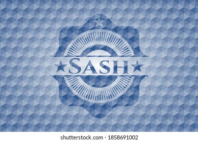 Sash Blue Polygonal Badge. Vector Illustration. Detailed. 