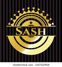 Sash golden emblem or badge. Vector Illustration. Detailed.