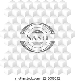 Sash grey badge with geometric cube white background