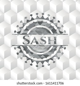 Sash grey emblem. Retro with geometric cube white background