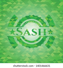 Sash realistic green mosaic emblem. Vector Illustration. Detailed.