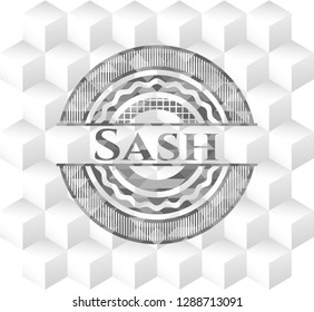 Sash retro style grey emblem with geometric cube white background