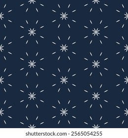 Sashiko embroidery seamless vector pattern. Needlework fabric design. Japanese embroidery ornament white stitches on the indigo blue background. 