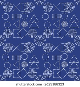 Sashiko Japonês Geometric padrão abstrato com vintage retro cor gráfico layout sem emenda com uma variedade de linhas combinando estilos de design moderno e elemento. Ideal para plano de fundo