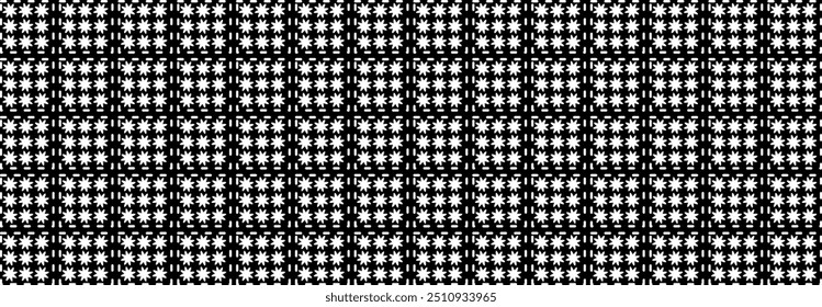 Padrão Sashiko, Abstrato, Geométrico, Linhas, padrão, Ilustração, vetor, sobreposição alternada, fundo de arranjo ordenado, banner, site, modelo. Cor preta e branca.
