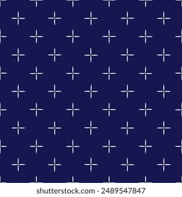 Sashiko pattern abstract seamless geometric texture.Japanese embroidery ornaments white stitch line artwork indigo background vector plus star