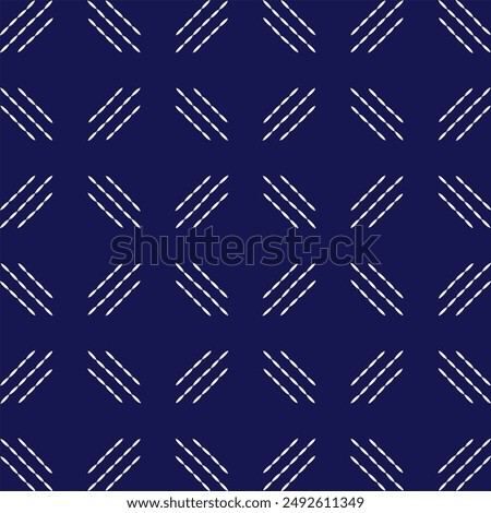 Sashiko pattern abstract seamless geometric texture.Japanese embroidery ornaments white stitch line artwork indigo background vector 

