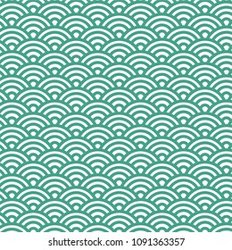Sashiko seamless pattern with traditional Japanese embroidery, vector illustration. Traditional Japanese Folk Seigaiha