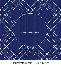 Sashiko texture with copy space. Kimono pattern. Text frame. Abstract seamless texture. Classic japanese quilling. Needlework texture. For handiwork, banner or postcard decoration.