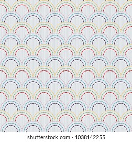 Sashiko texture with fish scale motif. Kimono pattern. Abstract seamless texture. Classic japanese quilling. Needlework texture. For handiwork, decoration or printing on fabric.