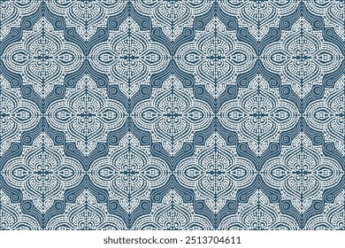 Sashiko is a type of traditional Japanese embroidery or stitching used for the decorative and functional reinforcement of cloth and clothing.Ethnic pattern, Ogee, Geometric style, Seamless textile.