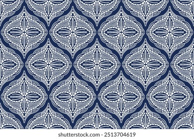 Sashiko is a type of traditional Japanese embroidery or stitching used for the decorative and functional reinforcement of cloth and clothing.Ethnic pattern, Ogee, Geometric style, Seamless textile.