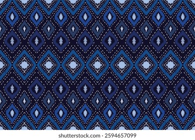 Sashiko is a type of traditional Japanese embroidery or stitching used for the decorative and functional reinforcement of cloth and clothing.Ethnic pattern, Ogee, Geometric style, Seamless textile.