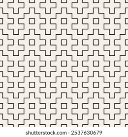 Sashiko-inspired geometric black and white seamless vector pattern. Stylish monochrome background design in Japanese style.