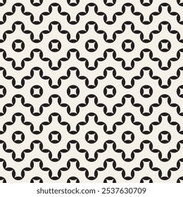 Sashiko-inspired geometric black and white seamless vector pattern. Stylish monochrome background design in Japanese style.