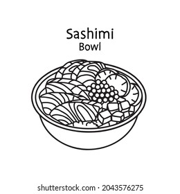 Sashimi Bowl Japanese food. Vector Illustration