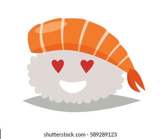 Sashimi in love emoji vector illustration. Cute sushi emoticon icon. Sashimil with kiss funny sticker, flat cartoon style. Isolated emoticon on white background
