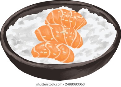 sashimi salmon ricebowl painting menu illustration