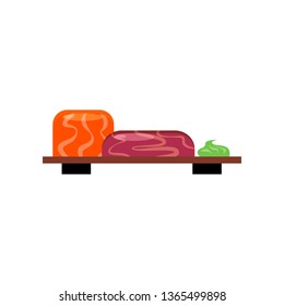 Sashimi set flat icon. Dinner, Japanese restaurant, raw fish dish. Asian food concept. Vector illustration can be used for topics like food, menu, traditional cuisine